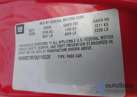 2009 Buick Lucerne Cxl Special Edition из США, поврежденный, VIN 1G4HD57M79U116326